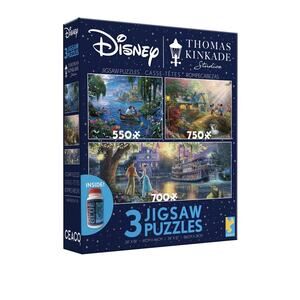 Thomas Kinkade Disney 3 Jigsaw Puzzles Little Mermaid, Princess & Frog And Glue